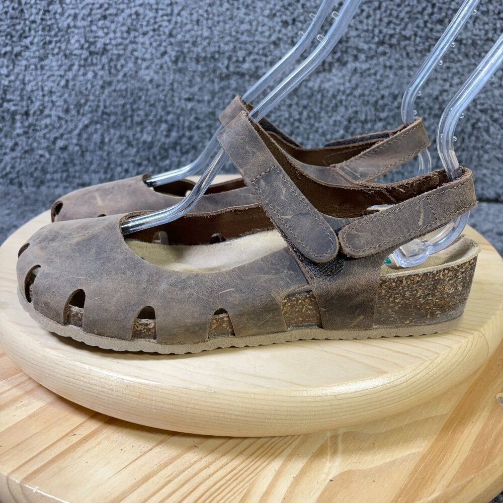 Bionatura Mary Jane Sandals Womens Size 7.5 Distressed Leather Cork Wedge Heel